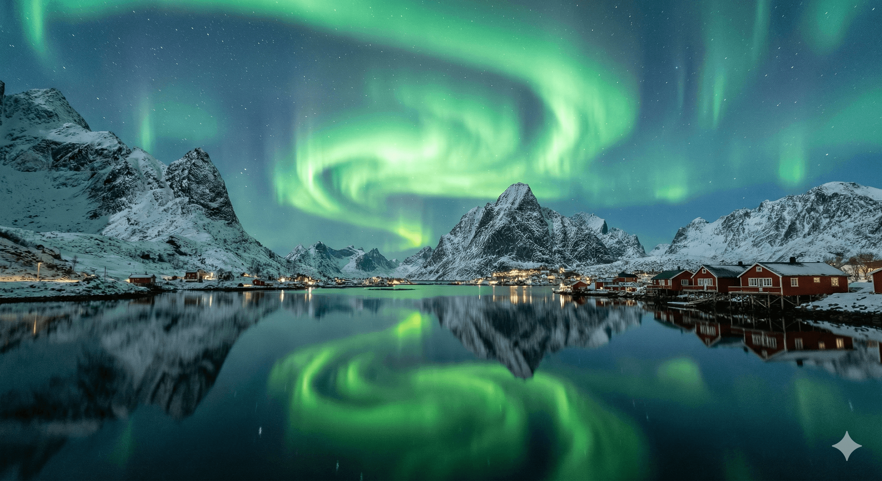 极光下的罗弗敦 - Photorealistic 风格 AI 绘画作品