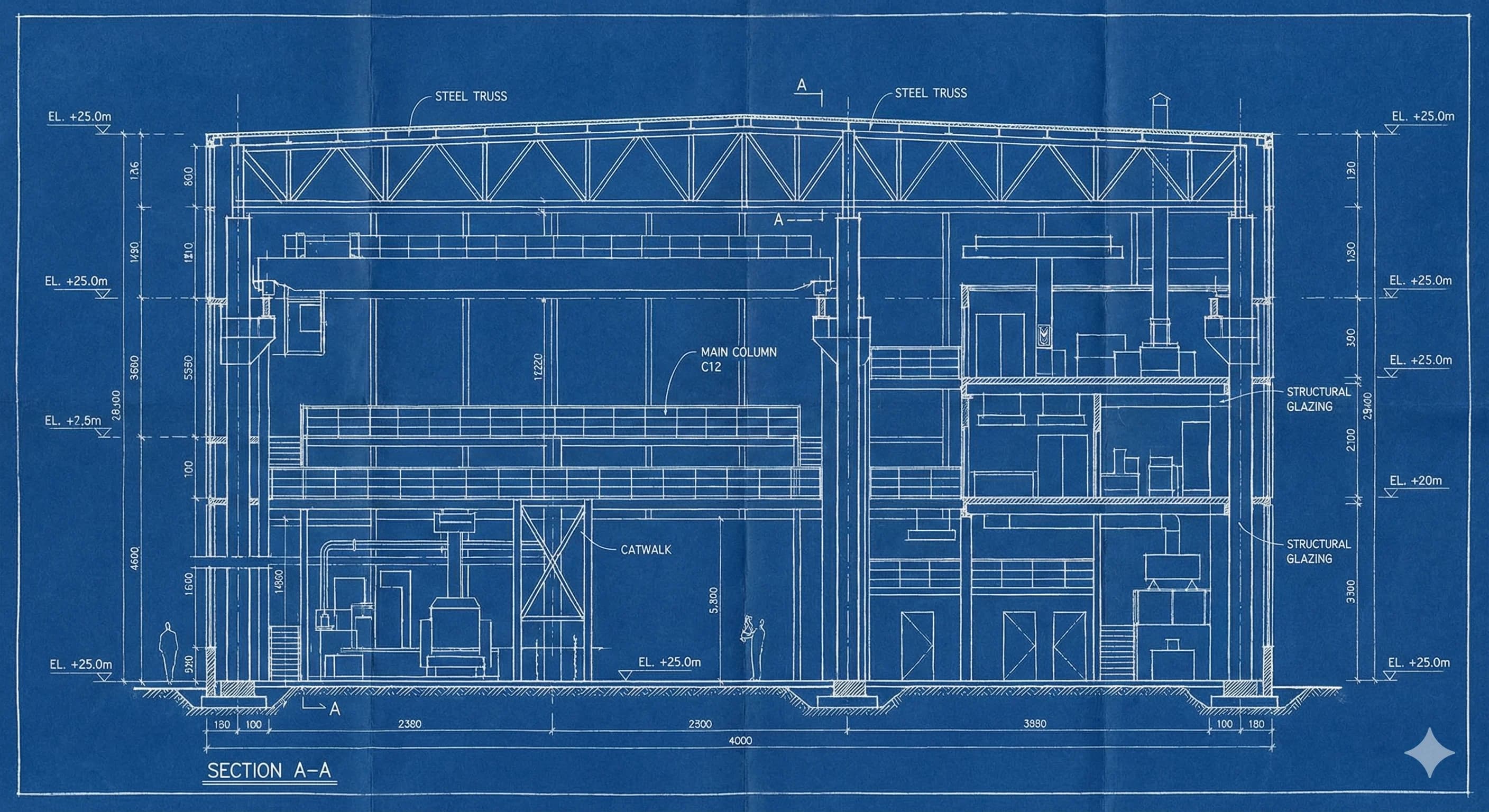 建筑蓝图剖面 - Academic 风格 AI 绘画作品