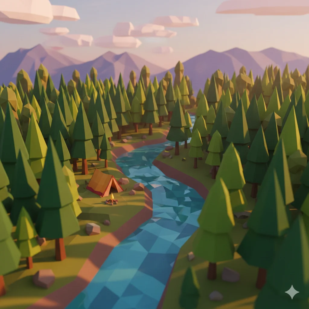 低模森林微缩景 - 3D 风格 AI 绘画作品