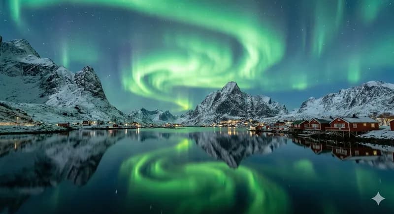 极光下的罗弗敦 - Photorealistic 风格 AI 绘画作品