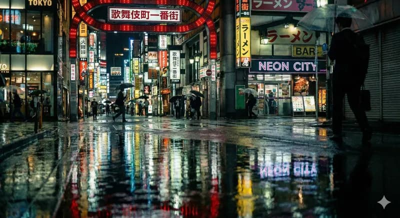 雨夜·霓虹街头 - Photorealistic 风格 AI 绘画作品