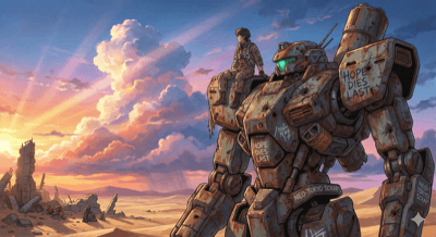 废土机甲·夕阳 - Anime 风格 AI 绘画作品