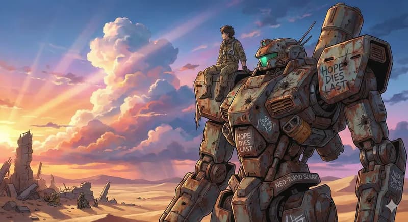 废土机甲·夕阳 - Anime 风格 AI 绘画作品