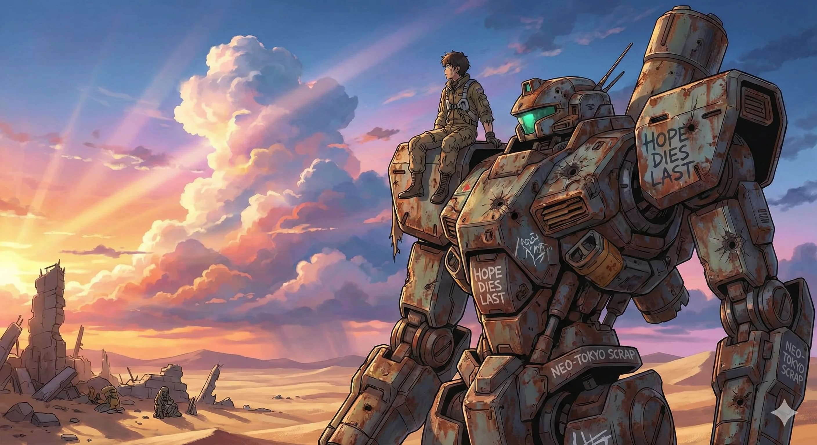 废土机甲·夕阳 - Anime 风格 AI 绘画作品